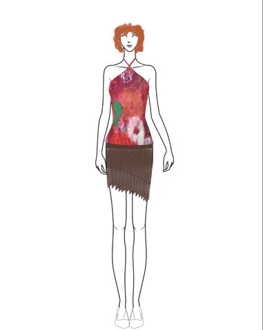 sketch of pink halter top and pleated skirt